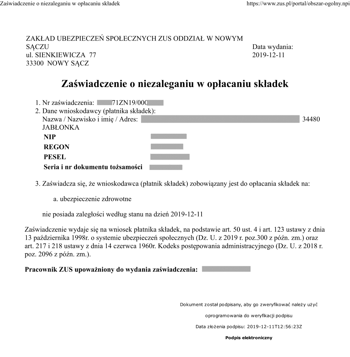 Zawiadczenie O Niezaleganiu W Zus Podpis Elektroniczny 3353